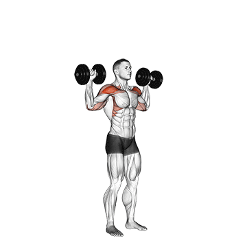 Exercise demonstration of a dumbbell standing overhead press
