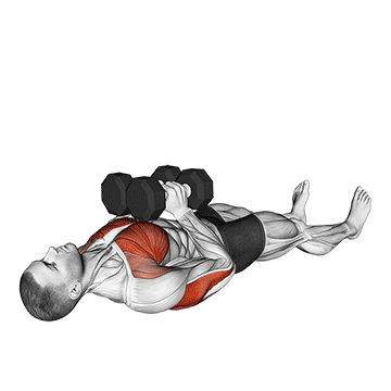 Exercise demonstration of a dumbbell floor squeeze press